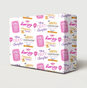 2 Sheets Happy Graduation Female Design University College Wrapping Paper Pink - Picture 1 of 2