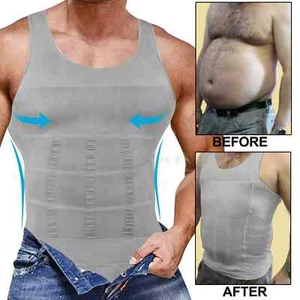 Mens Slimming Body Shaper Belly Chest Gynecomastia Compression T-Shirt Tank Top - Picture 1 of 18