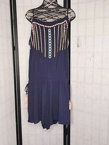 Women’s Lilly Pulitzer Romper XL  Navy Blue Embroidery With Tassels - Picture 1 of 10