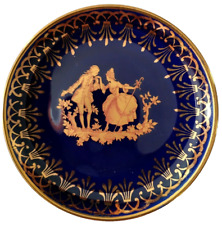 VINTAGE Limoges France F M Courting Couple SMALL BLUE GOLD DECORATIVE PLATE A25