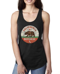 California Republic Distress Circle Flag Ladies Racerback Tank Top - Picture 1 of 15