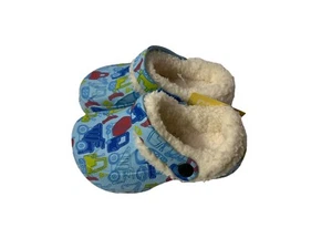 Blue Fuzzy Lined Clogs With Construction Trucks Boys Size 9/10 - Picture 1 of 5