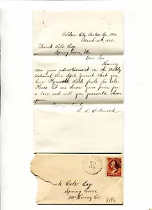 Portada y Carta GOLDEN CITY MO 1885 Bullseye Fantasía Cancelar - Imagen 1 de 2