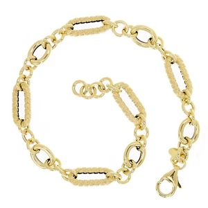 Italienisches 14k Gelbgold Oval & Twist Büroklammer Gliederarmband 7,5" 6,6 mm 3,6 Gramm - Bild 1 von 4