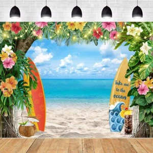 Summer Hawaiian Luau Beach Backdrop 10x8ft Palm Leaves Party Photo Props - Picture 1 of 7
