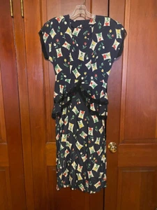 Vtg 1940's Navy Flowers Peplum Dress - Picture 1 of 10