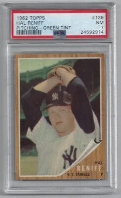 1962 Topps Set Break #139 Hal Reniff Pitching (Green Tint) PSA 7 NM - Image 1 of 2