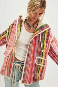 Free People Ezra Striped Coat Oversized Jacquard Hoodie Buttondown Jacke Neu L - Bild 1 von 4