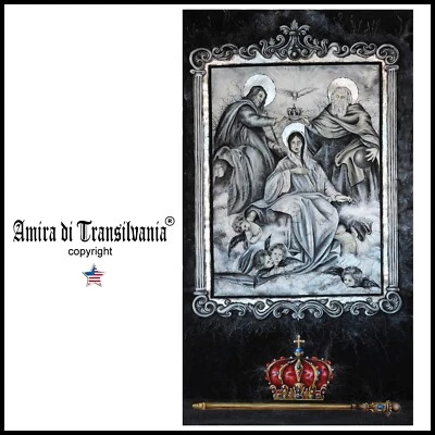 contemporary art painting canvas print old portrait madonna angels antique crow - Image 1 of 4