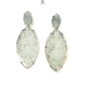Juego de pendientes de astilla 925 marquesa lechosa blanca de 13,16 gms 2,00" - Imagen 1 de 5