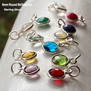 925 Sterling Silver Birthstone Charm Pendant CZ / Natural Gem Necklace, Bracelet - Picture 1 of 12