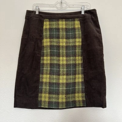 Falda Lápiz Anthropologie MAEVE Cuadros Marrón Pana y Lima Retro Y2K Talla 12 Foto 1 de 4