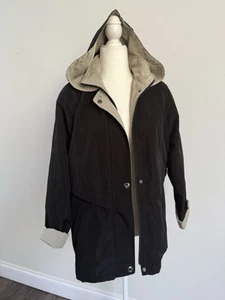 Abrigo de lluvia Nautica para mujer negro con capucha oculta bolsillos cremallera completa a presión chaqueta LS talla S - Imagen 1 de 10