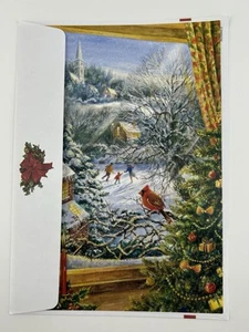 Christmas Greeting Card Winter Tree Bird Ice Skating Heart Filled Memoreies - Picture 1 of 7