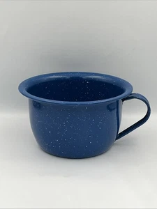 Vintage Blue & White Speckled Enamelware 8” x 4.5” Tea Cup Shaped Mixing Bowl - Picture 1 of 8