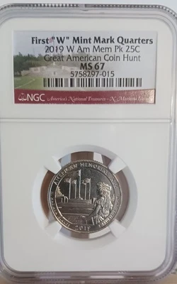 2019 W American  Memorial Park Great American Coin Hunt 25C NGC MS67 - Image 1 of 4