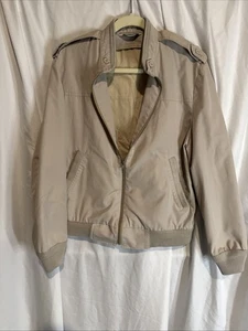 Vintage London Fog Mens Bomber Jacket Coat Lined Beige Full Zip Pockets Button - Picture 1 of 11