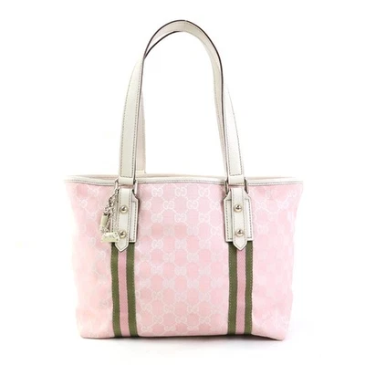 Auth GUCCI Shoulder Bag Tote Bag Pink/Off White/Khaki GG Canvas/Leather e60314j - Image 1 of 4