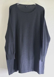 Eileen Fisher Sz Large Chest 58" Charcoal Wool Blend Knit Tunic Sweater - Picture 1 of 13