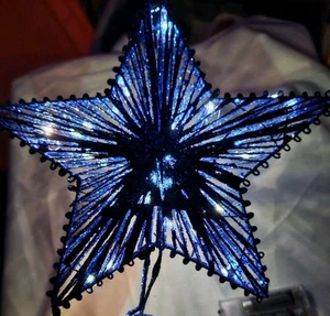 Lighted Christmas Star Tree Topper, Glittered 5 Point Star Blue Battery Operated - Picture 1 of 8