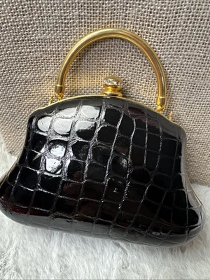 Dinner/party clutch Bag in croc print with Gold Tone And Rhinestone closure. - Image 1 of 4
