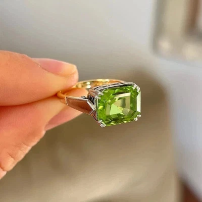 4.00 Ct Asscher Natural Peridot Solitaire Engagement Ring Solid 14K White Gold - Image 1 of 4