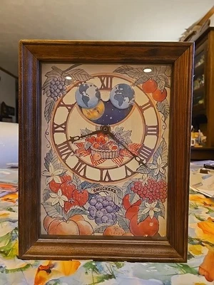 1983 Smucker's Jelly Jam Wall Clock With Moon Phases Roman Numeral Wooden Frame - Image 1 of 4