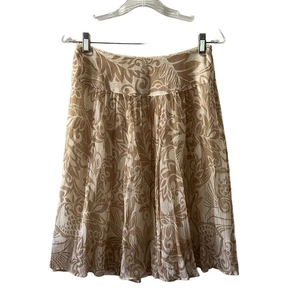 Pendleton Petite Size 6 Tan & Cream Print Crinkle Chiffon Skirt  Knee Length - Picture 1 of 8