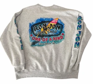 Vintage Ron Jon Surf Shop Graphic Crewneck Sweatshirt Men’s Size XL Gray  - Picture 1 of 4