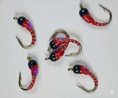 GUIDE FLIES Mirage Midge Tungsten Nymphs Red - Premium Trout Fly Fishing Flies
