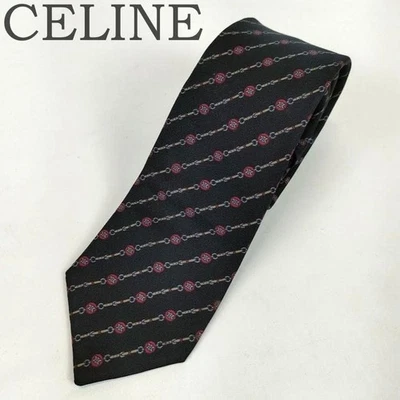 Celine Tie Tricolore Stripe Navy Carriage Logo Tag Men's Vintage Business - Image 1 of 4