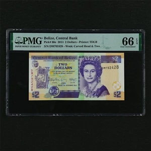2014 Belize Central Bank 2 Dollars Pick#66e PMG 66 EPQ Gem UNC - Picture 1 of 4