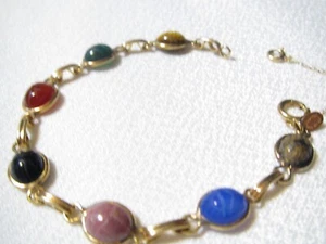 VINTAGE BAL-RON GOLD FILLED GENUINE STONE SCARABS 7 1/4" BRACELET - Picture 1 of 8