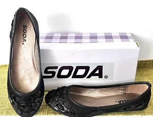 🌺 Black Beaded Ballet Flats SODA Shoes Size 5.5 EUC!! Women's - Picture 1 of 5