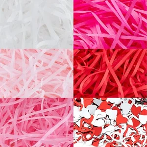 10.6oz Valentine's Day Grass Shredded Paper Filler Raffia Paper with Heart Co... - Picture 1 of 8