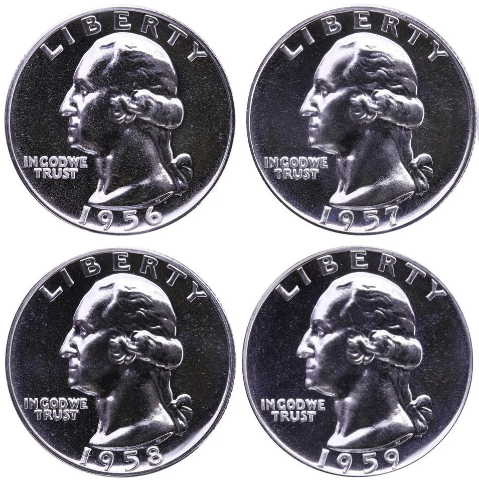 1956-1959 S 90% Silver Washington Quarters Gem Proof Run 4 Coins US Mint - Image 1 of 1