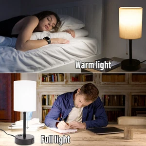 New Bedside Lamp with Bulb USB A&C Charging Ports 3 Color Temperatures Desk Lamp - Picture 1 of 18