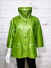 Susan Graver Womens Satin Snap Button Up Jacket Size L Green Apple 3/4 Sleeve