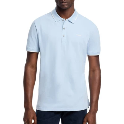 Camisa polo masculina Hugo Boss manga curta logotipo dinossauro HUGO slim fit azul - Imagem 1 de 4