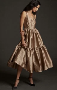 Vestido Anthropologie Bloni Brillo en Niveles Talla Pequeña Metálico Vestido Midi Bronce - Imagen 1 de 12