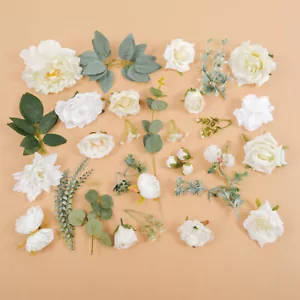 39PCS White Mix Flower Green Leaf Grab Bag DIY Wreath Bouquets Decor Fake Flower - Picture 1 of 11