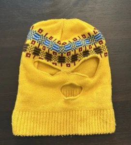Vintage Knit Ski Balaclava 70s Robber Costume Mask Full Face 3 Hole Gold - Picture 1 of 5