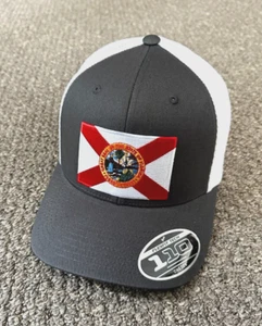 FLORIDA Flag Hat FlexFit 110 SnapBack Trucker Mesh Cap Handcrafted in Florida - Picture 1 of 2