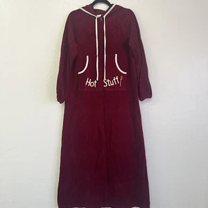 Abito vintage anni 70 It’s A Charm velluto Hot Stuff 3/4 zip cappuccio tasca taglia M EVC - Foto 1 di 7