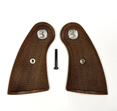 New Factory Colt Python Altamont Checkered Wood Grips W/Silver Colt Medallions - Image 1 of 4