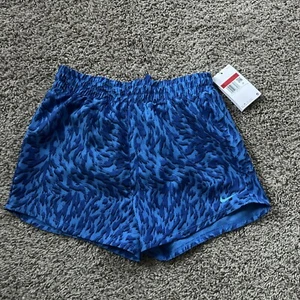 Nike Girls' One Woven High Rise Printed Shorts  Blue Pull On Size Large Active - Picture 1 of 9