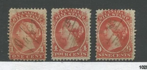 Canada 1865 1, 4, and 9 cents Bill Stamps used - Picture 1 of 1