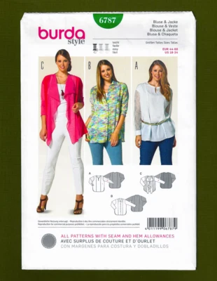 Misses Shirt, Pullover Tunic & Jacket Sewing Pattern (Sizes 18-34) Burda 6787 - Image 1 of 3