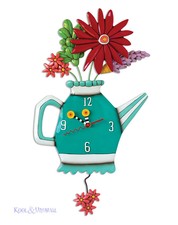 Gorgeous SPRING BOUQUET Teapot Designer Wall Clock by Allen Designs