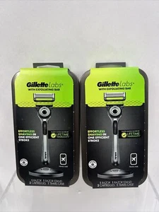 (2) Gillette Labs Razor 1 Handle 2 Blade Refills Travel Case Stand ￼ Exfoliating - Picture 1 of 3